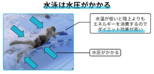 水泳で水圧がかかるイメージ